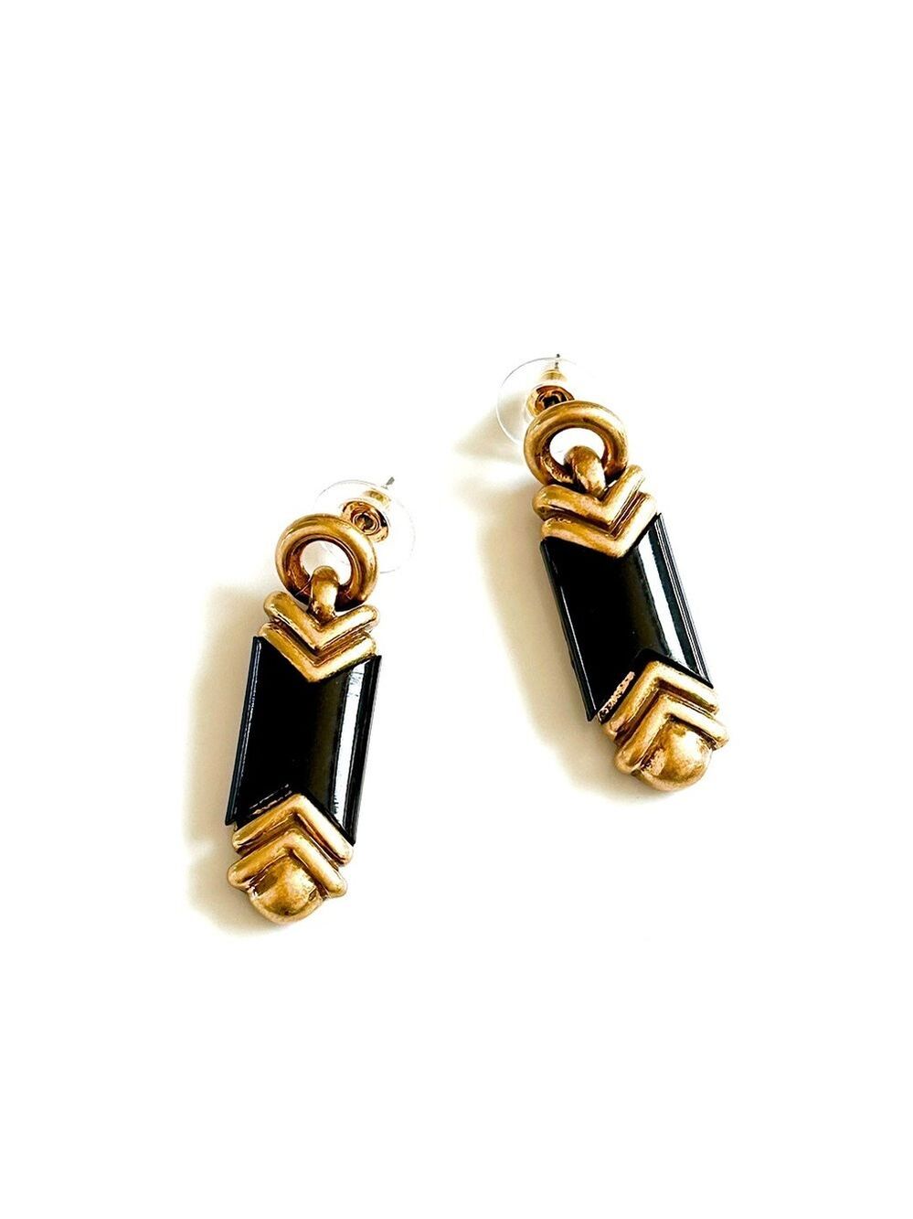 Neiman Marcus Art Deco Black and Gold Earrings NWT